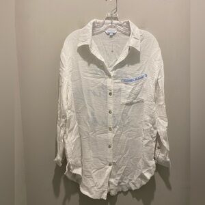 Blue Island Button Down Cotton Shirt White Sun Surfing Club Women's Size M NWOT